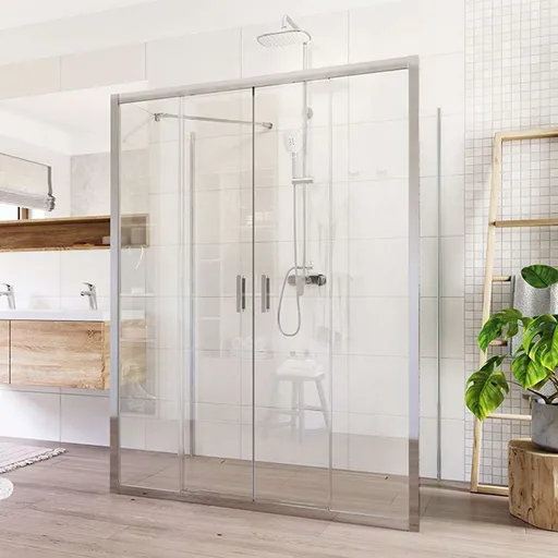 Mereo Sprchový kout, Lima, obdélník do prostoru U, čtyřdílné, zasun.,80x140x80 cm, chrom ALU, sklo Čiré CK85813K