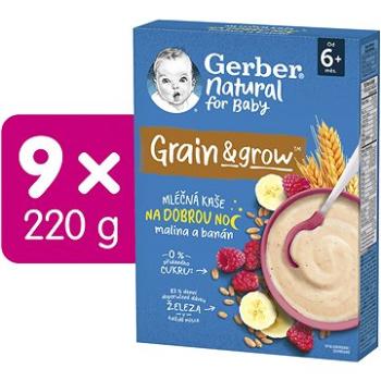 GERBER Natural mléčná kaše pšenično-ovesná malina a banán 9× 220 g (8445290248565)