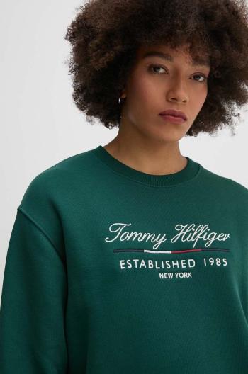 Mikina Tommy Hilfiger zelená farba, s nášivkou, WW0WW43574