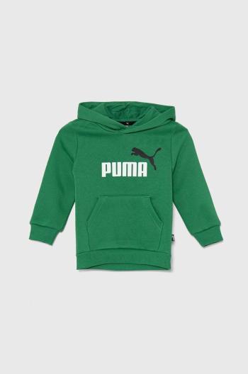 Dětská mikina Puma zelená barva, s kapucí, s potiskem