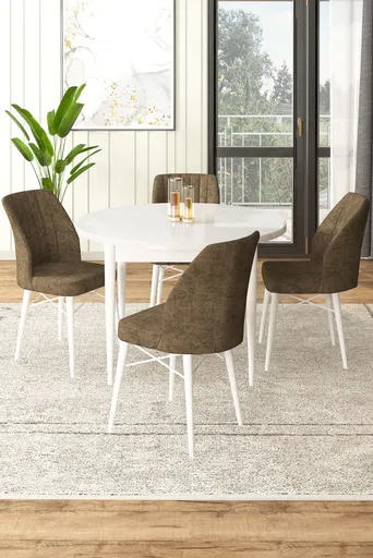 Dining Table & Chairs Set (5 Pieces) Rox - White, Brown