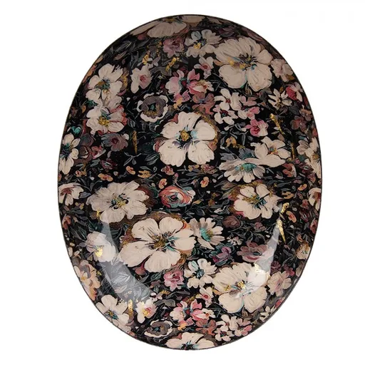 Černo-zlatá kovová oválná mísa s květy Flowers Gold - 34*27*7 cm  65896