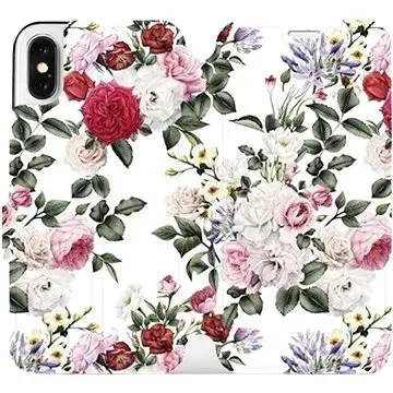 Flipové pouzdro na mobil Apple iPhone X - MD01S Růže na bílé (5903226175826)