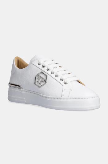 Kožené sneakers boty Philipp Plein Nappa Lo-Top Monogram bílá barva, USC0665 PLE010N 01