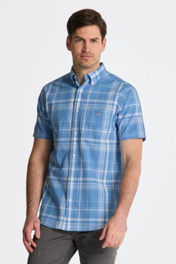 KOŠILE GANT REG COTTON LINEN CHECK SS SHIRT DAY BLUE