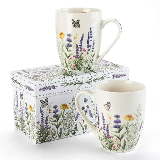 Sada porcelánových hrnků LEVANDULE A MOTÝLI v dárkové krabičc 350 ml 2 ks