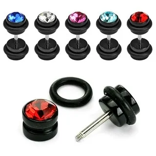 Falešný plug do ucha se zirkonem - Barva zirkonu: Aqua modrá - Q