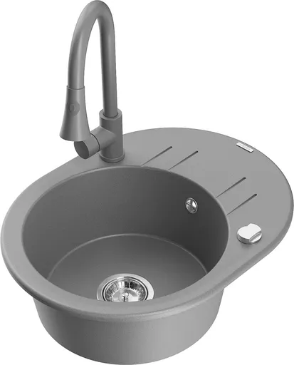 MEXEN/S Kevin granitový dřez 1 s odkapávačem včetně baterie Elia, šedá 6517-71-670101-71