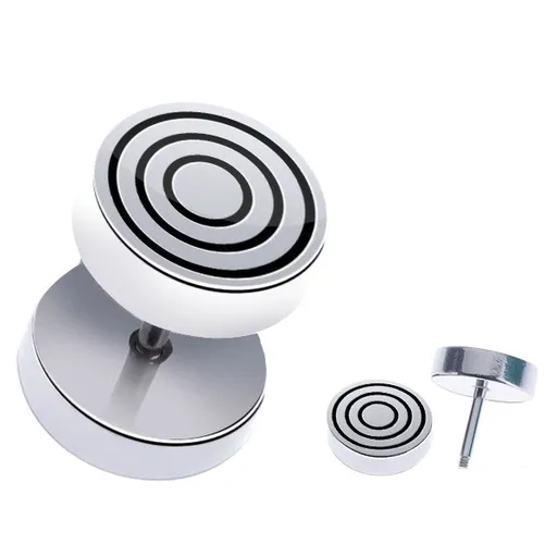 Ocelový fake piercing do ucha - kulatý s černými kruhy