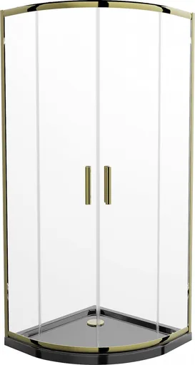 MEXEN/S Rio sprchový kout čtvrtkruh 80x80, transparent, zlatá + černá vanička se sifonem 863-080-080-50-00-4170G