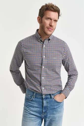 KOŠILE GANT REG TWILL GINGHAM SHIRT MAHOGANY BROWN