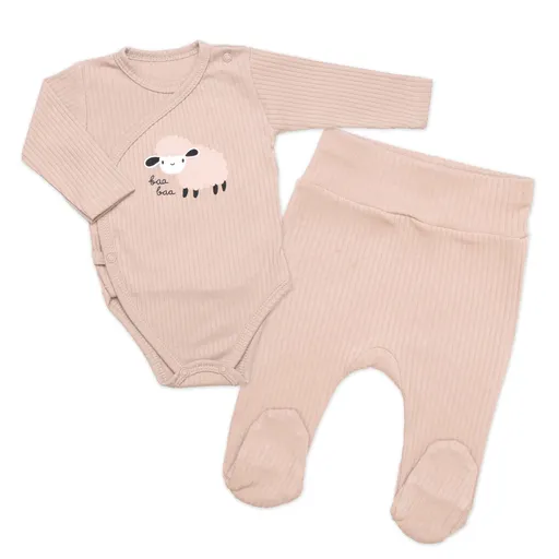 Mrofi Zavinovací, žebrované kojenecké body + polodupačky Ovečka 2D, béžová, vel. 62