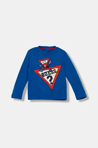 Dětské bavlněné tričko s dlouhým rukávem Guess