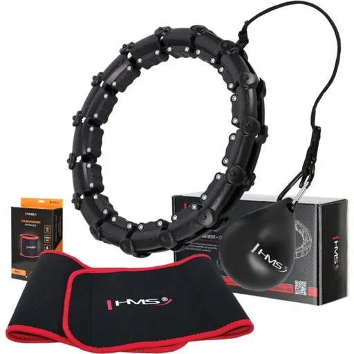 HMS SET HHW02 + BR163 Sada masážní obruče se závažím a zeštíhlujícího pásu, černá, velikost