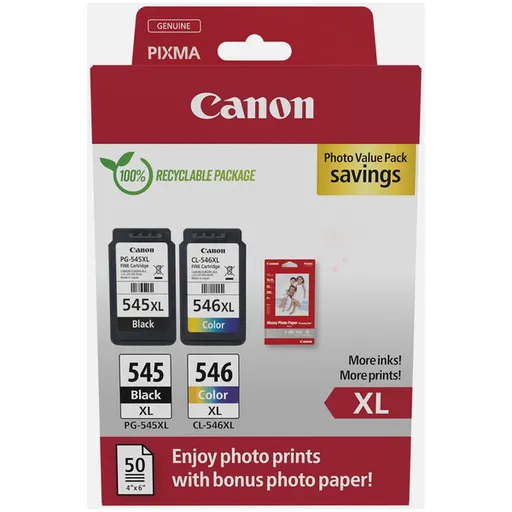 CANON PG-545-XL - originální cartridge, černá + barevná, 1x15ml/1x12,6ml