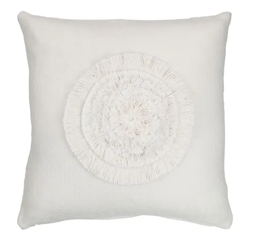 Krémový polštář s třásněmi Square Sun - 40*14*40cm J-Line by Jolipa