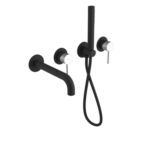 SAPHO ULTRAMIX podomítková vanová baterie s hubicí a ruční sprchou, 2 výstupy, černá mat/chrom UT093BC