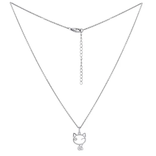 Silvego Stříbrný náhrdelník Kočka Betty se zirkony MW15320P (přívěsek, řetízek)