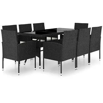 9dílný zahradní jídelní set polyratan černý, 3059425 (3059425)