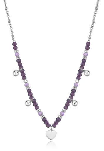 S'Agapõ Ocelový korálkový náhrdelník s přívěsky Srdce Glint SGI01