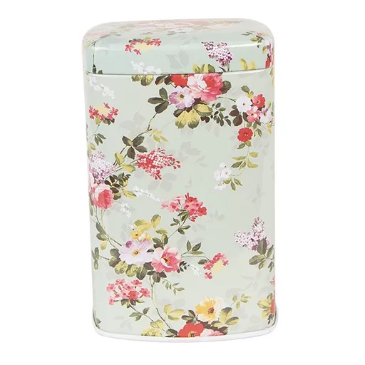 Zelená plechová dóza s víkem a květy - 9*7*15 cm Clayre & Eef
