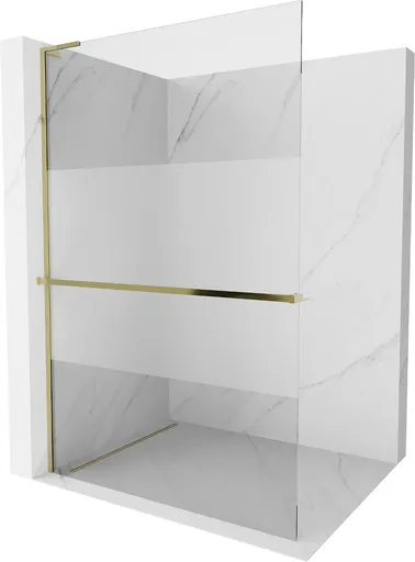 MEXEN/S Kioto+ L Sprchová zástěna WALK-IN s poličkou a držákem ručníků 70 x 200, transparent/dekor, zlatá 800-070-123-50-35