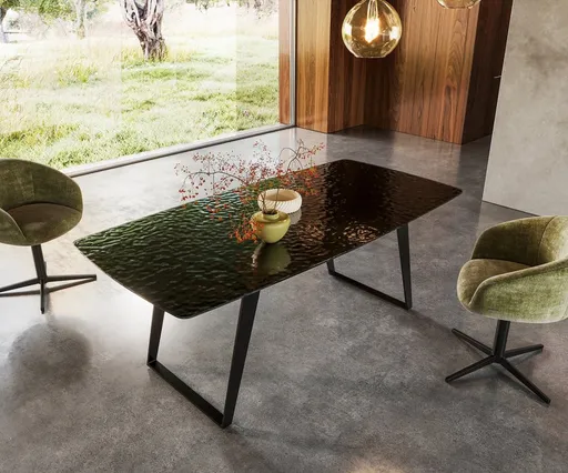 Jídelní stůl Edge Boot 200x100 sklo s reliéfem kouřově černé 3D