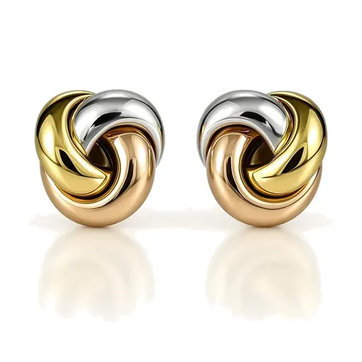 Náušnice ze 14karátového zlata v designu tří barevných uzlů