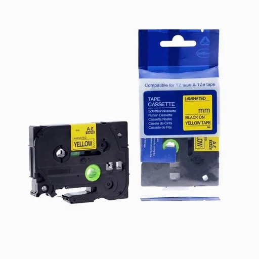 Kompatibilní páska s Brother HGe-641, 18mm x 8m, černý tisk / žlutý podklad, vysokorychlostní