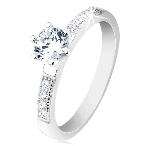 Prsten ze stříbra 925, zirkony ve čtverečcích, kulatý čirý zirkon v kotlíku - Velikost: 59