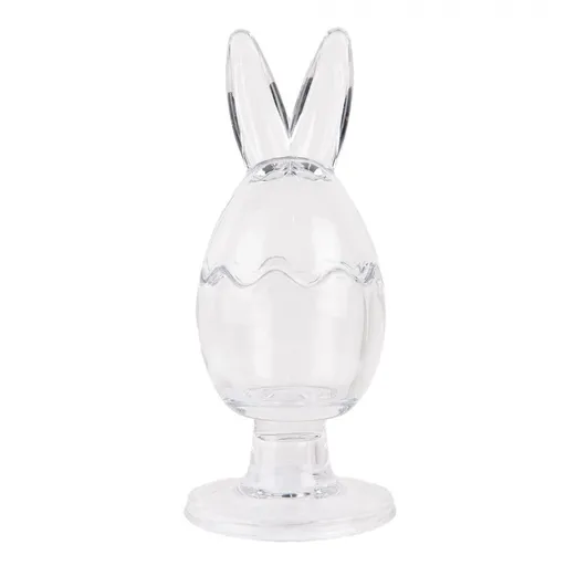 Skleněná dóza s víkem ve tvaru vejce se zaječími oušky na noze – Ø 9*22 cm 6GL4948