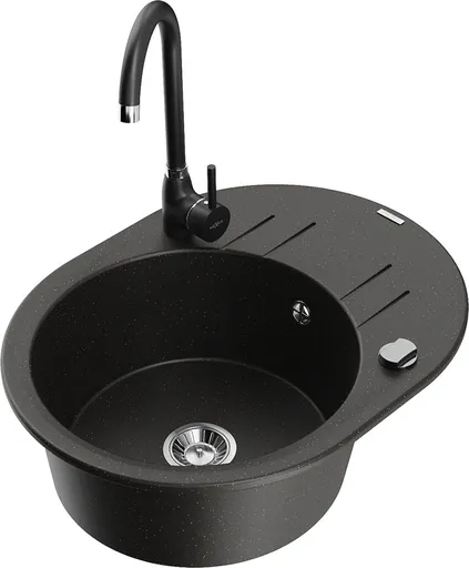 MEXEN/S Kevin granitový dřez s odkapávačem včetně baterie Telma, černá/zlatá metalik 6517-75-670200-70