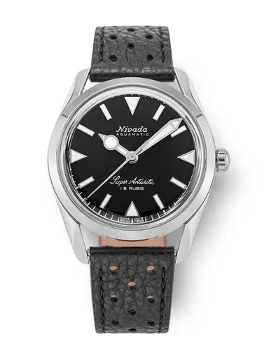 Nivada Grenchen Super Antarctic 35 mm - Black White Luminova - Black Racing Strap