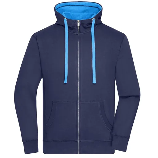 James & Nicholson (Daiber) Pánská mikina na zip s kapucí JN963 - Tmavě modrá / kobaltová | L