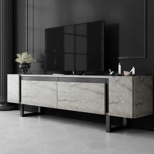 TV stolek Yildiz - Travertine, Black
