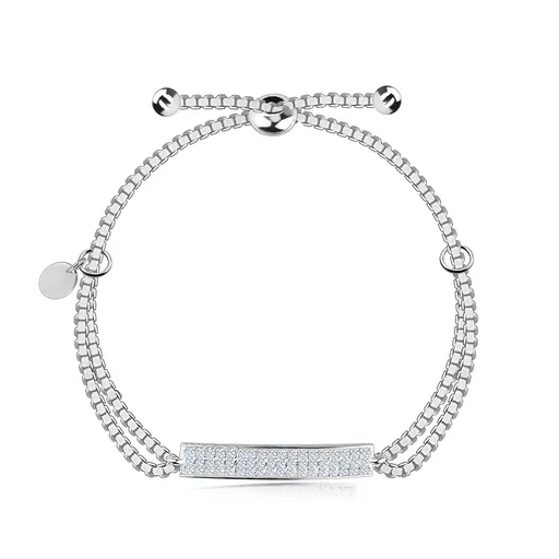 Nastavitelný stříbrný náramek 925 - obdélník s čirými zirkony, plochý ovál