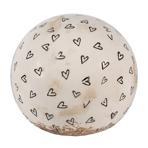 Béžová keramická dekorační koule se srdíčky Hearti - Ø 12*12 cm 6CE1657