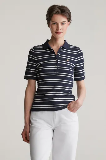 POLOKOŠILE GANT SLIM STRIPE SHIELD SS PIQUE POLO EVENING BLUE