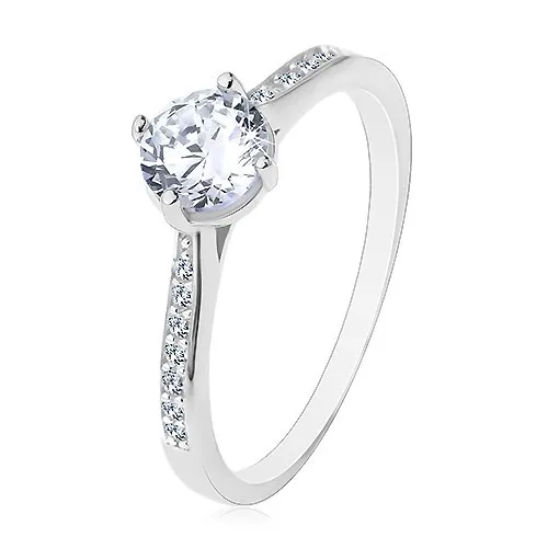 Stříbrný prsten 925, úzká zdobená ramena, čirý vyvýšený zirkon - Velikost: 53