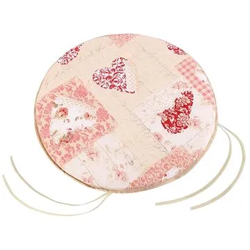 Bellatex EMA kulatý hladký - průměr 40 cm, výška puru 3 cm - patchwork srdce růžové (4627)