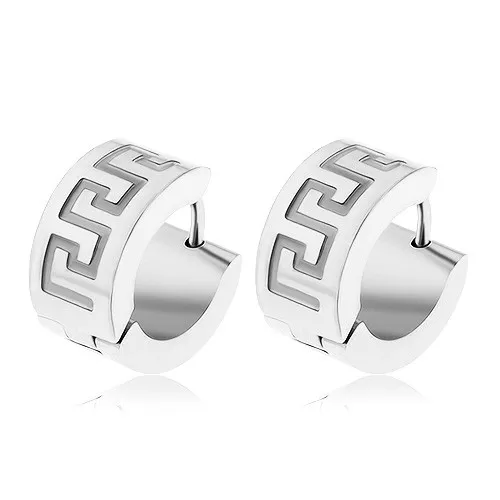 Kruhové náušnice z oceli 316L, vzor řeckého klíče