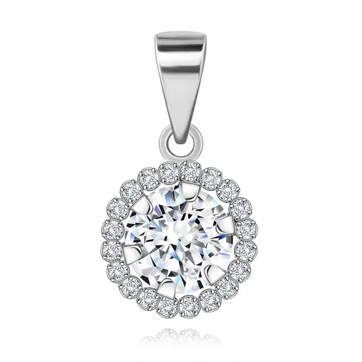 Přívěsek z bílého 14K zlata - kulatý zirkon v obruči s čirými zirkony