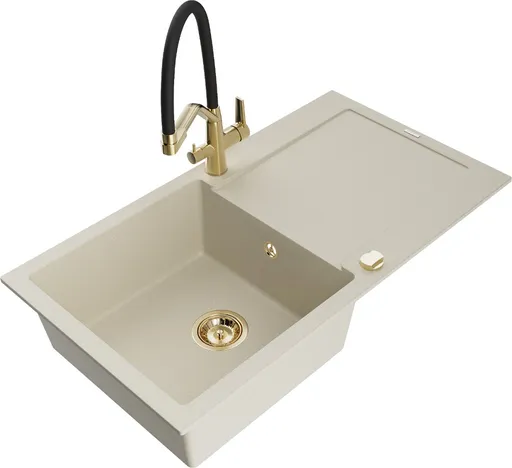 MEXEN/S Leo granitový dřez 1-miska s odkapávačem včetně baterie Duo, béžová 6501-69-671701-57-G