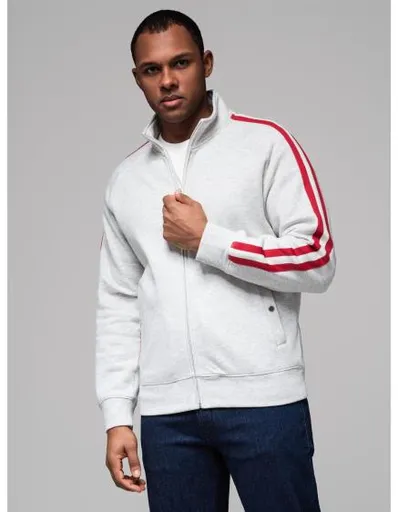 Pánská mikina s vysokým límcem a pruhy – šedá melírovaná V1 OM-SSZP-0219