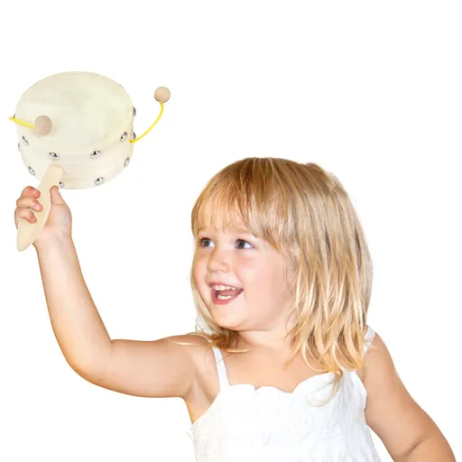 Bino Dřevěný bubínek s rukojetí, přírodní