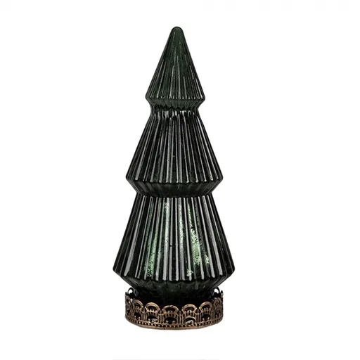 Tmavě zelený skleněný dekorační svítící stromek LED Tree - Ø 13*23 cm  6GL4573GR