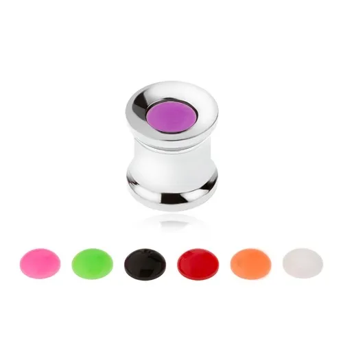 Ocelový tunel plug do ucha, vyměnitelné barevné kroužky, 8 mm