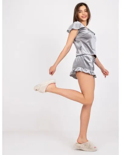 Dámské pyžamo s volánky sametové Farnett RUE PARIS tmavě šedé