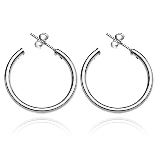 Kulaté náušnice ze stříbra 925 - tlustá, lesklá linie, 25 mm