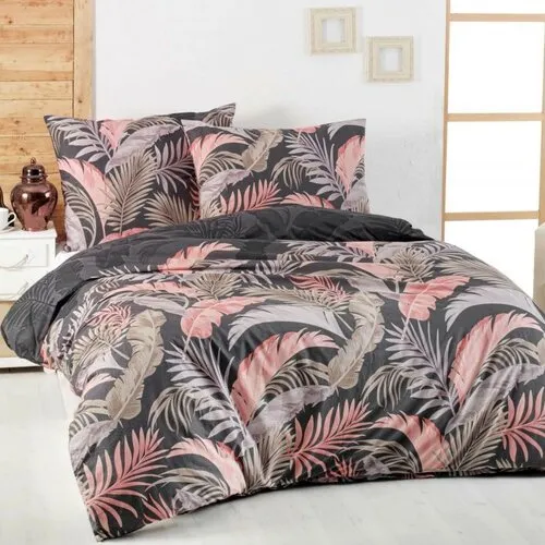 Kvalitex Bavlněné povlečení Delux Palma šedá, 140 x 220 cm, 70 x 90 cm